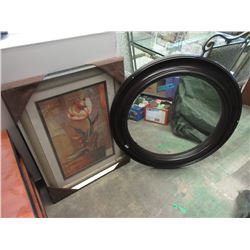 Round Wall Mirror & Framed Picture