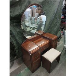Vintage Waterfall Veneer Dresser with Stool
