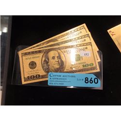 3 USA Gold Foiled $100 Novelty Notes