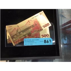 2 Gold Foiled 500 Euro Novelty Notes