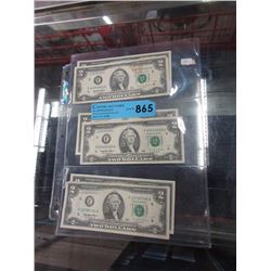6 American $2 Bills from 1995