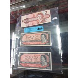 4 Canadian Old Issue $2 Bills