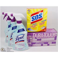 LOT OF 3 LYSOL CLEANING SPRAYS, SOS PADS