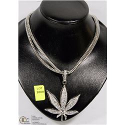 RHINESTONE PLANT LEAF PENDANT ON CHAIN