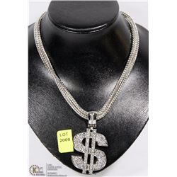 RHINESTONE DOLLAR SIGN PENDANT ON CHAIN
