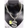 Image 1 : RHINESTONE DOLLAR SIGN PENDANT ON CHAIN