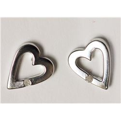 #7-STERLING SILVER DIAMOND HEART SHAPED EARRINGS