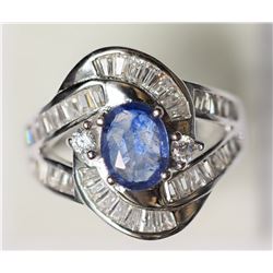 #19-STERLING SILVER SAPPHIRE & CUBIC ZIRCONIA RING