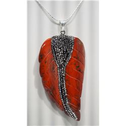 #36-JASPER PENDANT WITH CRYSTAL AND SILVER CHAIN