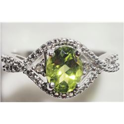 #40-STERLING SILVER PERIDOT & DIAMOND RING