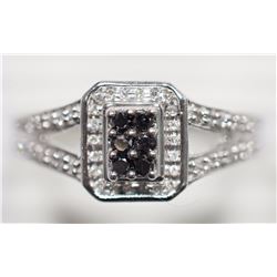 #46-STERLING SILVER BLACK & WHITE  DIAMOND RING