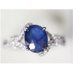 #48-STERLING SILVER SAPPHIRE & CUBIC ZIRCONIA RING