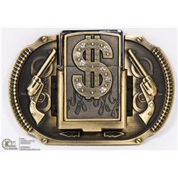 DOLLAR SIGN LIGHTER BELT BUCKLE COMBO