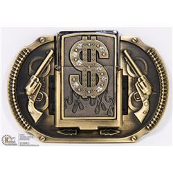 DOLLAR SIGN LIGHTER BELT BUCKLE COMBO