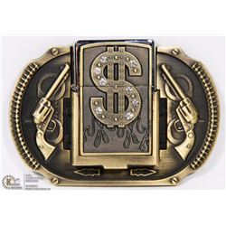 DOLLAR SIGN LIGHTER BELT BUCKLE COMBO