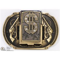 DOLLAR SIGN LIGHTER BELT BUCKLE COMBO