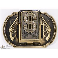DOLLAR SIGN LIGHTER BELT BUCKLE COMBO