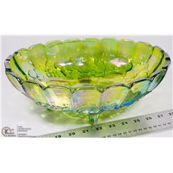 CARNIVAL GLASS GREEN FRUIT BOWL