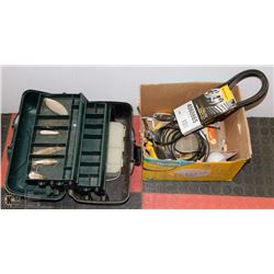 BOX WITH ASSORTED GARAGE MISC. INCL GAS FITTING,