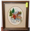 Image 1 : KNITTED POINT FRAMED PICTURE OF A COTTAGE