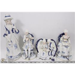 FLAT OF BLUE WHITE AND GOLD ESTATE FIGURINES