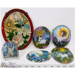 FLAT OF STAINED GLASS SUNCATCHERS AND CANDLE