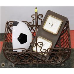 WROUGHT IRON HANDLES BASKET WITH CONTENTS -