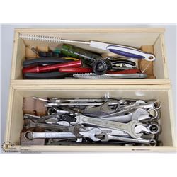 2 WOOD BOXES W/ ASST WRENCHES & TOOLS