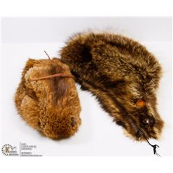 2 REAL FUR HATS - FOX & RACCOON