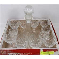 LIQUOR DECANTER WITH 11 CRYSTAL WINE GLASSES