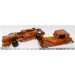 LOT OF 2 CARVED WOOD CARS