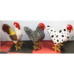 LOT OF THREE 22" DISPLAY ROOSTERS/CHICKENS