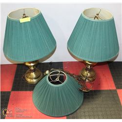 MATCHING 2 GREEN AND BRASS COLOR LAMPS WITH