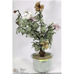 LARGE STONE POTTED FLORAL COLORED PLANT