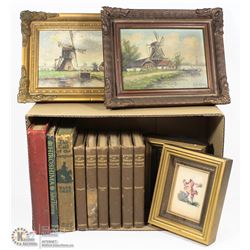 BOX W/SET OF 1896 BOOKS & 2 ANTIQUE