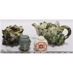 SEASHELL CERAMIC TEAPOT AND SUGAR BOWL WITH A