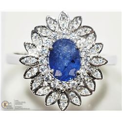 #13 - STERLING SILVER SAPPHIRE FLORAL HALO RING