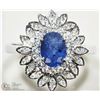 Image 1 : #13 - STERLING SILVER SAPPHIRE FLORAL HALO RING