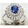 Image 2 : #13 - STERLING SILVER SAPPHIRE FLORAL HALO RING