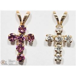 #14 - TWO 10K YELLOW GOLD GEMSTONE CROSS PENDANTS