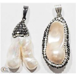 #19 - TWO LARGE FREEFORM PEARL & CRYSTAL PENDANTS