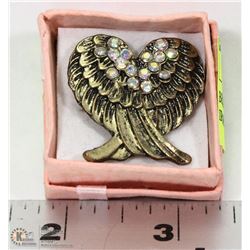 BRASS EAGLE WINGS RING WITH IRIDESCENT STONES