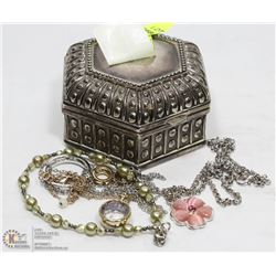 METAL JEWELLERY BOX WITH FASHION JEWELLERY