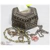Image 1 : METAL JEWELLERY BOX WITH FASHION JEWELLERY
