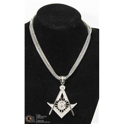 RHINESTONE MASONIC SYMBOL PENDANT & 34" CHAIN