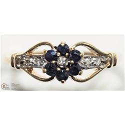 #40 -10K Y. GOLD SAPPHIRE & DIAMOND FLORAL RING