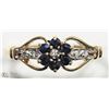 Image 1 : #40 -10K Y. GOLD SAPPHIRE & DIAMOND FLORAL RING