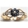 Image 2 : #40 -10K Y. GOLD SAPPHIRE & DIAMOND FLORAL RING