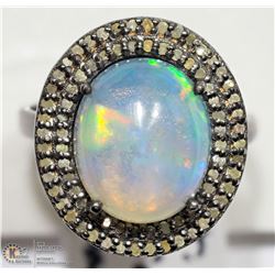 #41 -STERLING SILVER GP OPAL & DIAMOND HALO RING