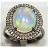 Image 2 : #41 -STERLING SILVER GP OPAL & DIAMOND HALO RING